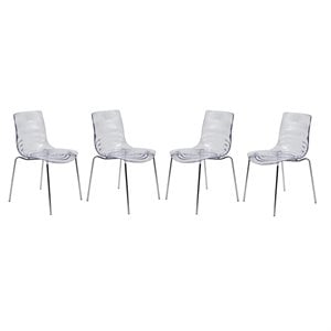 LeisureMod Astor Modern Rain Drop Design Dining Chair in Clear Set of 4