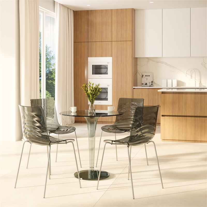 LeisureMod Astor Modern Rain Drop Design Dining Chair in Black Set of 2