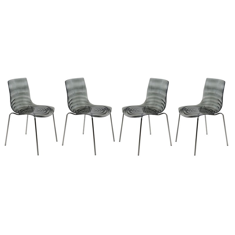 LeisureMod Astor Modern Rain Drop Design Dining Chair in Black Set of 4