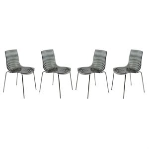 LeisureMod Astor Modern Rain Drop Design Dining Chair in Black Set of 4