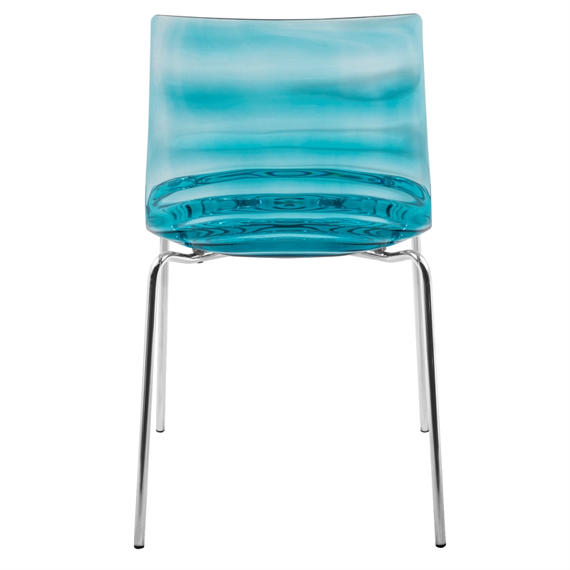 LeisureMod Astor Modern Rain Drop Design Dining Chair in Blue Set of 2