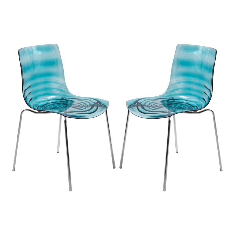 LeisureMod Astor Modern Rain Drop Design Dining Chair in Blue Set of 2