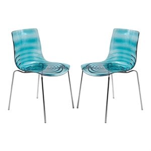 LeisureMod Astor Modern Rain Drop Design Dining Chair in Blue Set of 2