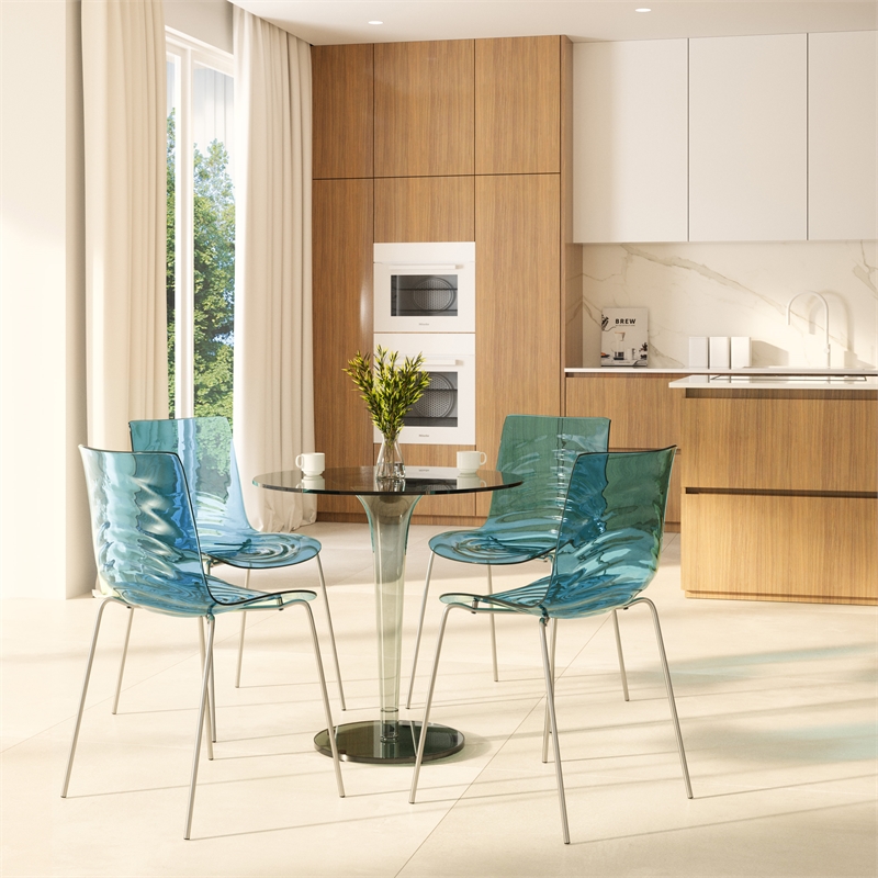 LeisureMod Astor Modern Rain Drop Design Dining Chair in Blue Set of 4