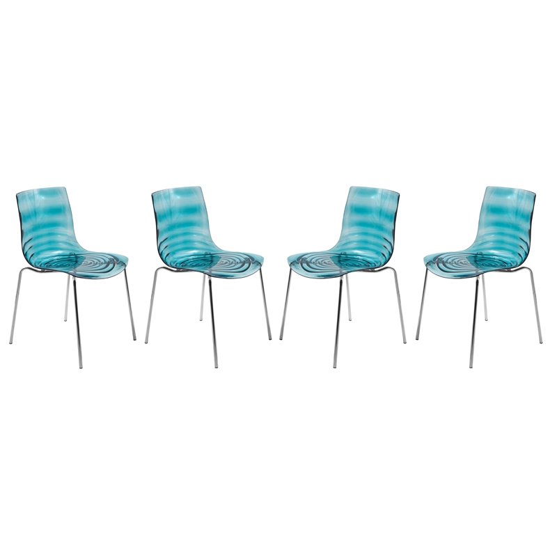 LeisureMod Astor Modern Rain Drop Design Dining Chair in Blue Set of 4