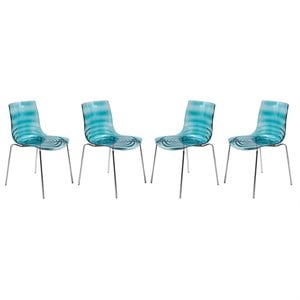 LeisureMod Astor Modern Rain Drop Design Dining Chair in Blue Set of 4