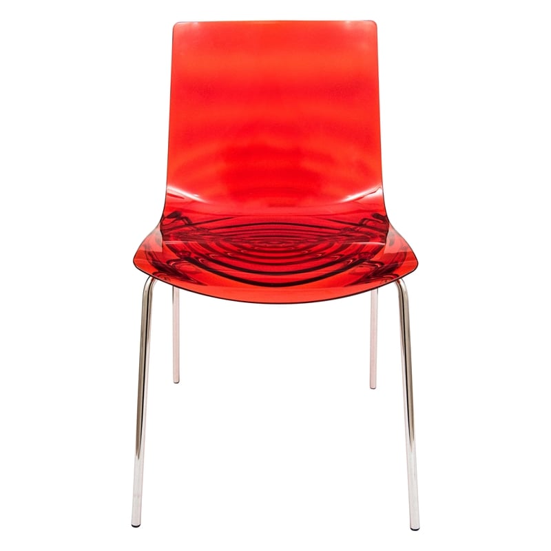 LeisureMod Astor Modern Rain Drop Design Dining Chair in Red Set of 4
