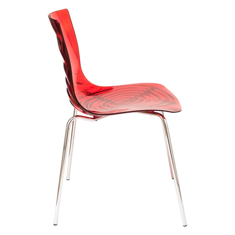 LeisureMod Astor Modern Rain Drop Design Dining Chair in Red Set of 4