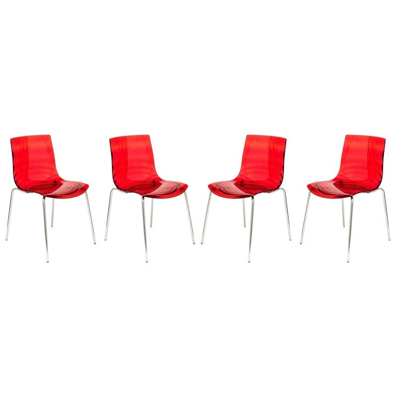 LeisureMod Astor Modern Rain Drop Design Dining Chair in Red Set of 4