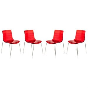 LeisureMod Astor Modern Rain Drop Design Dining Chair in Red Set of 4