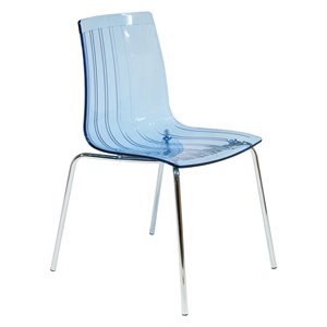 LeisureMod Ralph Modern Dining Side Chair With Chrome Base in Blue