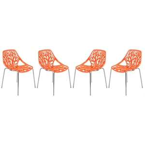 LeisureMod Modern Asbury Dining Side Chair With Chromed Legs in Orange Set of 4