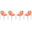 LeisureMod Modern Asbury Dining Side Chair With Chromed Legs in Orange Set of 4