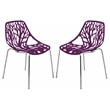 LeisureMod Modern Asbury Dining Side Chair With Chromed Legs in Purple Set of 2