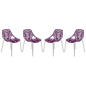 LeisureMod Modern Asbury Dining Side Chair With Chromed Legs in Purple Set of 4