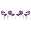 LeisureMod Modern Asbury Dining Side Chair With Chromed Legs in Purple Set of 4