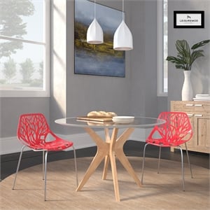 LeisureMod Modern Asbury Dining Side Chair With Chromed Legs in Red Set of 2
