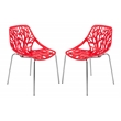 LeisureMod Modern Asbury Dining Side Chair With Chromed Legs in Red Set of 2