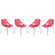 LeisureMod Modern Asbury Dining Side Chair With Chromed Legs in Red Set of 4