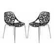 LeisureMod Modern Asbury Dining Side Chair With Chromed Legs in Black Set of 2