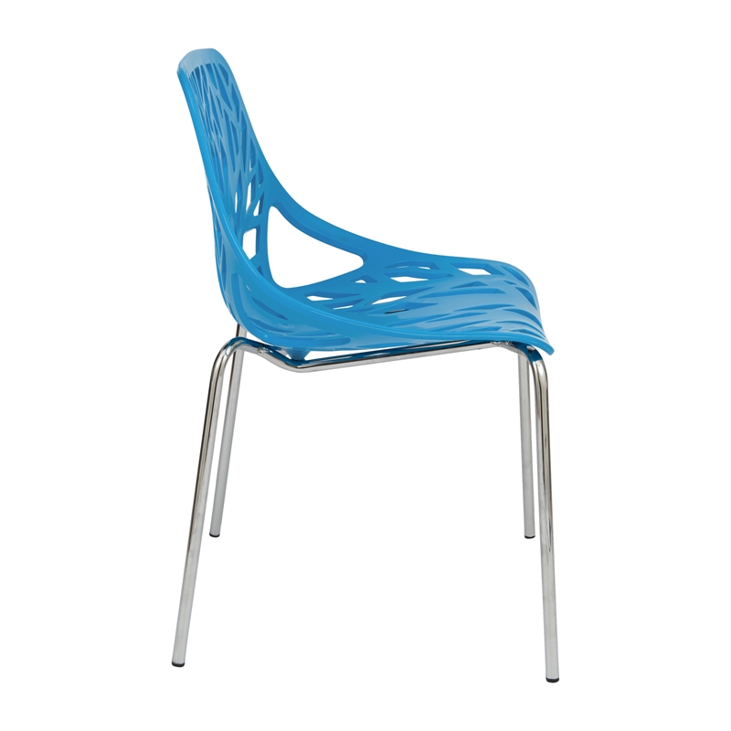 LeisureMod Modern Asbury Dining Side Chair With Chromed Legs in Blue