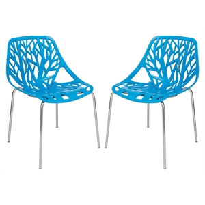 LeisureMod Modern Asbury Dining Side Chair With Chromed Legs in Blue Set of 2