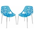 LeisureMod Modern Asbury Dining Side Chair With Chromed Legs in Blue Set of 2