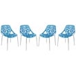 LeisureMod Modern Asbury Dining Side Chair With Chromed Legs in Blue Set of 4