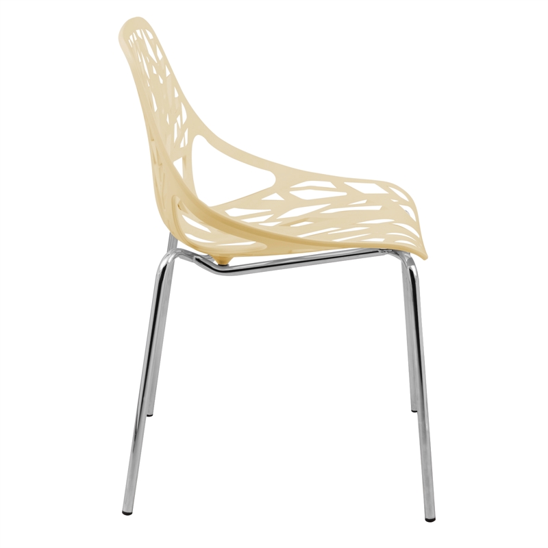 LeisureMod Modern Asbury Dining Side Chair With Chromed Legs in Cream