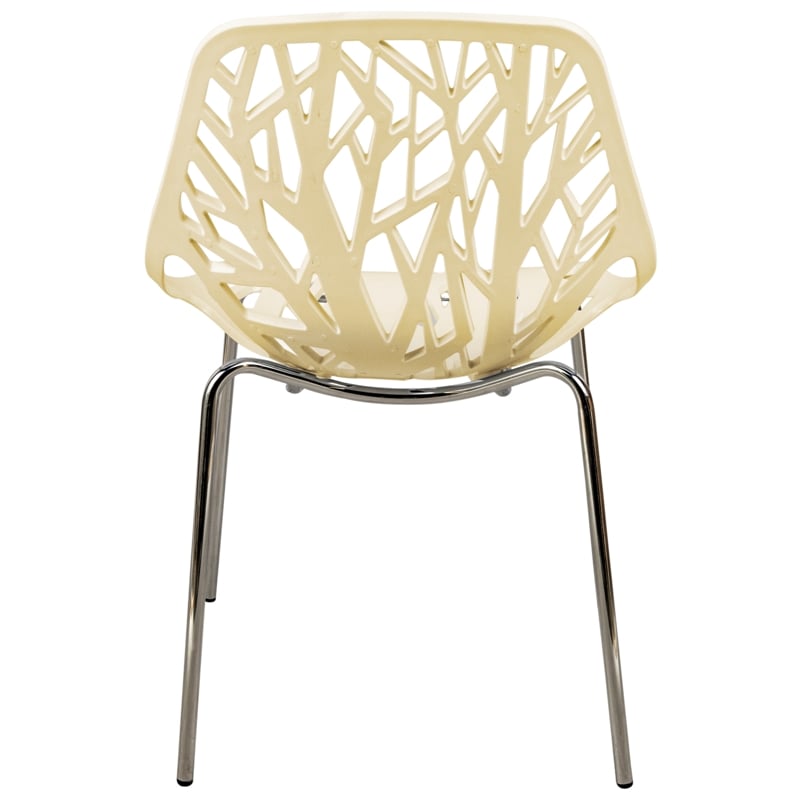 LeisureMod Modern Asbury Dining Side Chair With Chromed Legs in Cream Set of 2