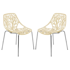 leisuremod modern asbury dining side chair with chromed legs in cream set of 2