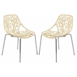 LeisureMod Modern Asbury Dining Side Chair With Chromed Legs in Cream Set of 2