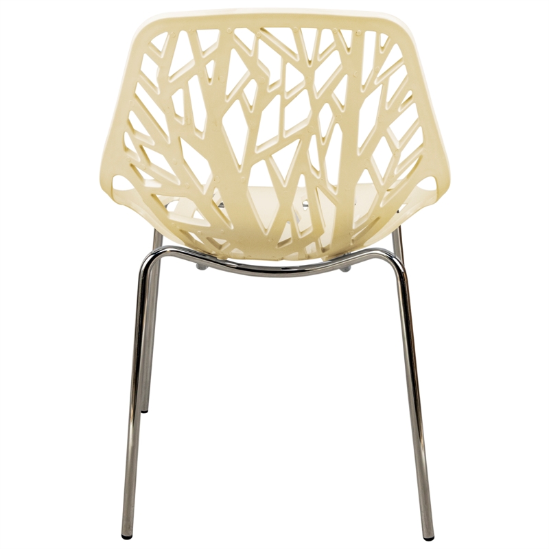LeisureMod Modern Asbury Dining Side Chair With Chromed Legs in Cream Set of 4