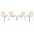 LeisureMod Modern Asbury Dining Side Chair With Chromed Legs in Cream Set of 4