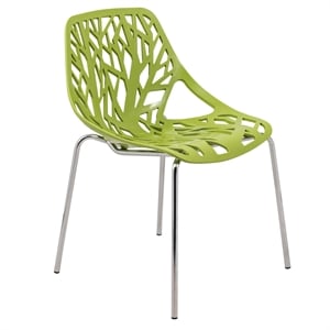LeisureMod Modern Asbury Dining Side Chair With Chromed Legs in Green