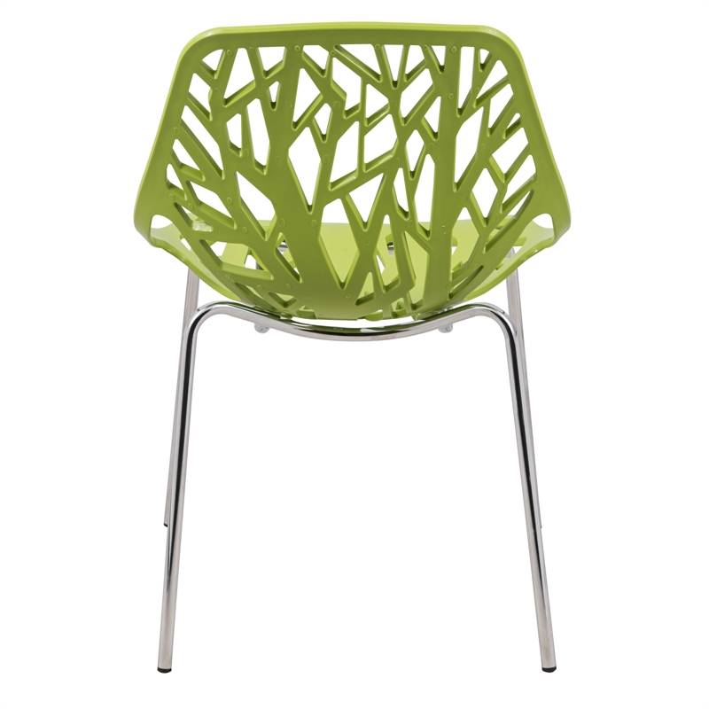 LeisureMod Modern Asbury Dining Side Chair With Chromed Legs in Green Set of 2