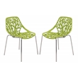 LeisureMod Modern Asbury Dining Side Chair With Chromed Legs in Green Set of 2