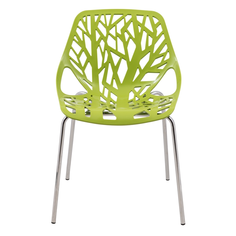 LeisureMod Modern Asbury Dining Side Chair With Chromed Legs in Green Set of 4