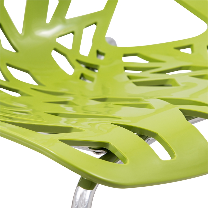 LeisureMod Modern Asbury Dining Side Chair With Chromed Legs in Green Set of 4