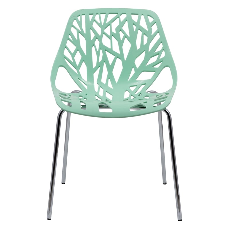 LeisureMod Modern Asbury Dining Side Chair With Chromed Legs in Mint Set of 2