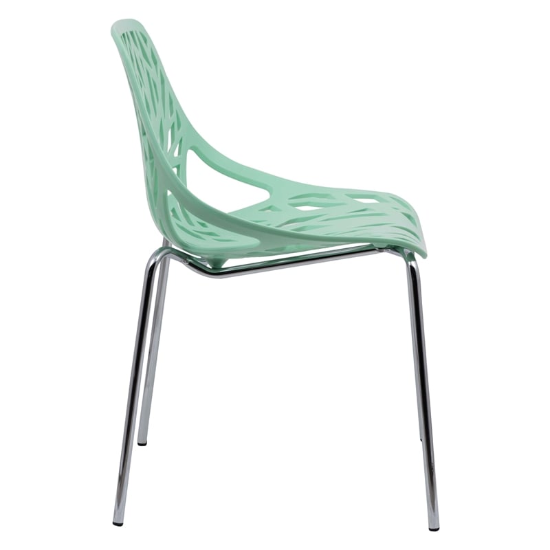 LeisureMod Modern Asbury Dining Side Chair With Chromed Legs in Mint Set of 2