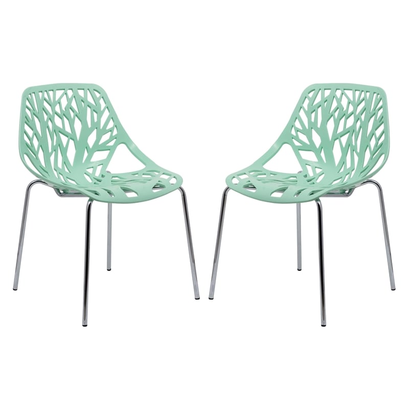 LeisureMod Modern Asbury Dining Side Chair With Chromed Legs in Mint Set of 2