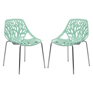 LeisureMod Modern Asbury Dining Side Chair With Chromed Legs in Mint Set of 2
