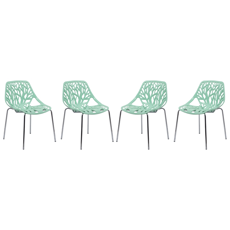LeisureMod Modern Asbury Dining Side Chair With Chromed Legs in Mint Set of 4