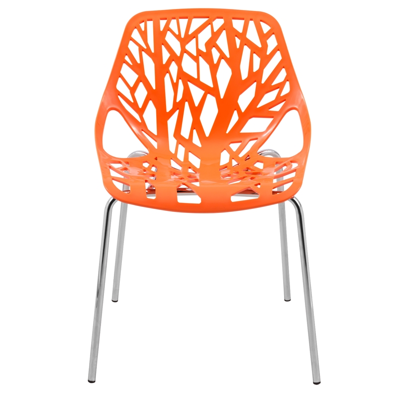 LeisureMod Modern Asbury Dining Side Chair With Chromed Legs in Orange