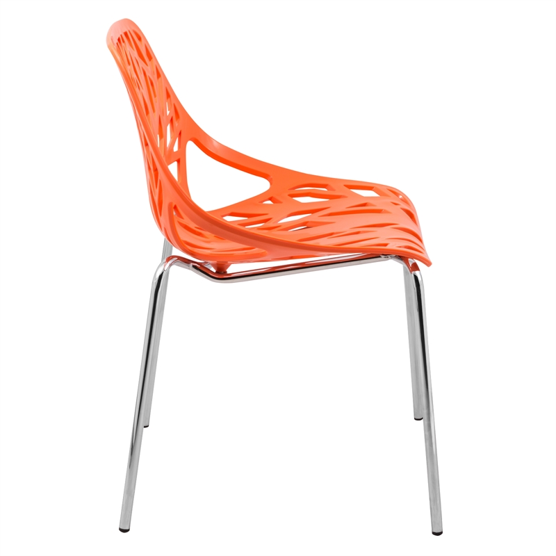LeisureMod Modern Asbury Dining Side Chair With Chromed Legs in Orange Set of 2
