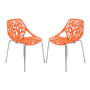 leisuremod modern asbury dining side chair with chromed legs in orange set of 2