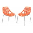 LeisureMod Modern Asbury Dining Side Chair With Chromed Legs in Orange Set of 2