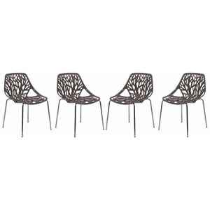 LeisureMod Modern Asbury Dining Side Chair With Chromed Legs in Taupe Set of 4
