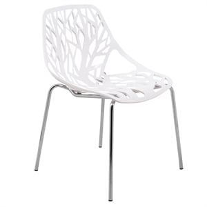 LeisureMod Modern Asbury Dining Side Chair With Chromed Legs in White